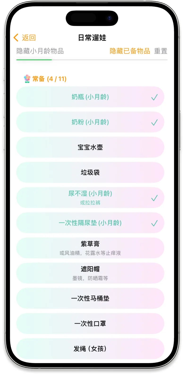 完整出行物品清单界面展示